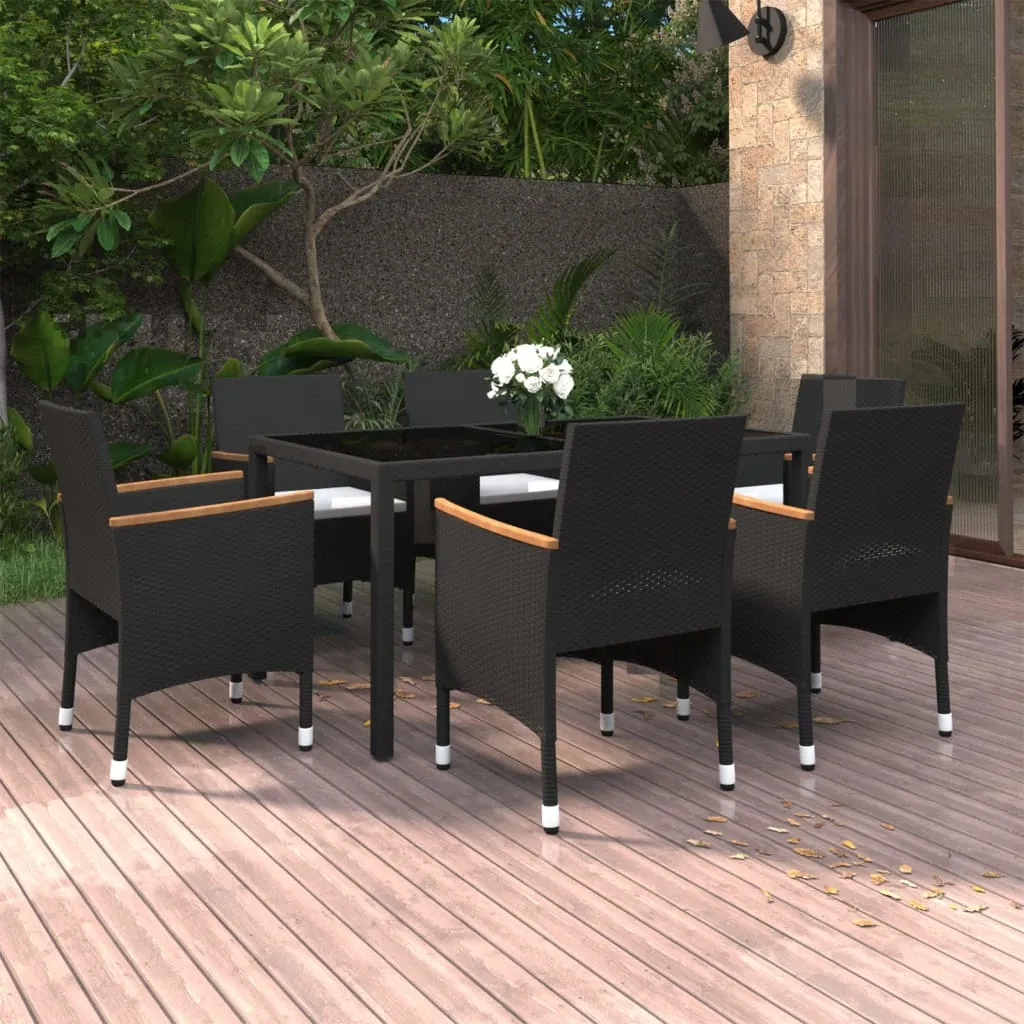 vidaXL Set Mobili Pranzo Giardino 7 pz Polyrattan Vetro Temperato Nero