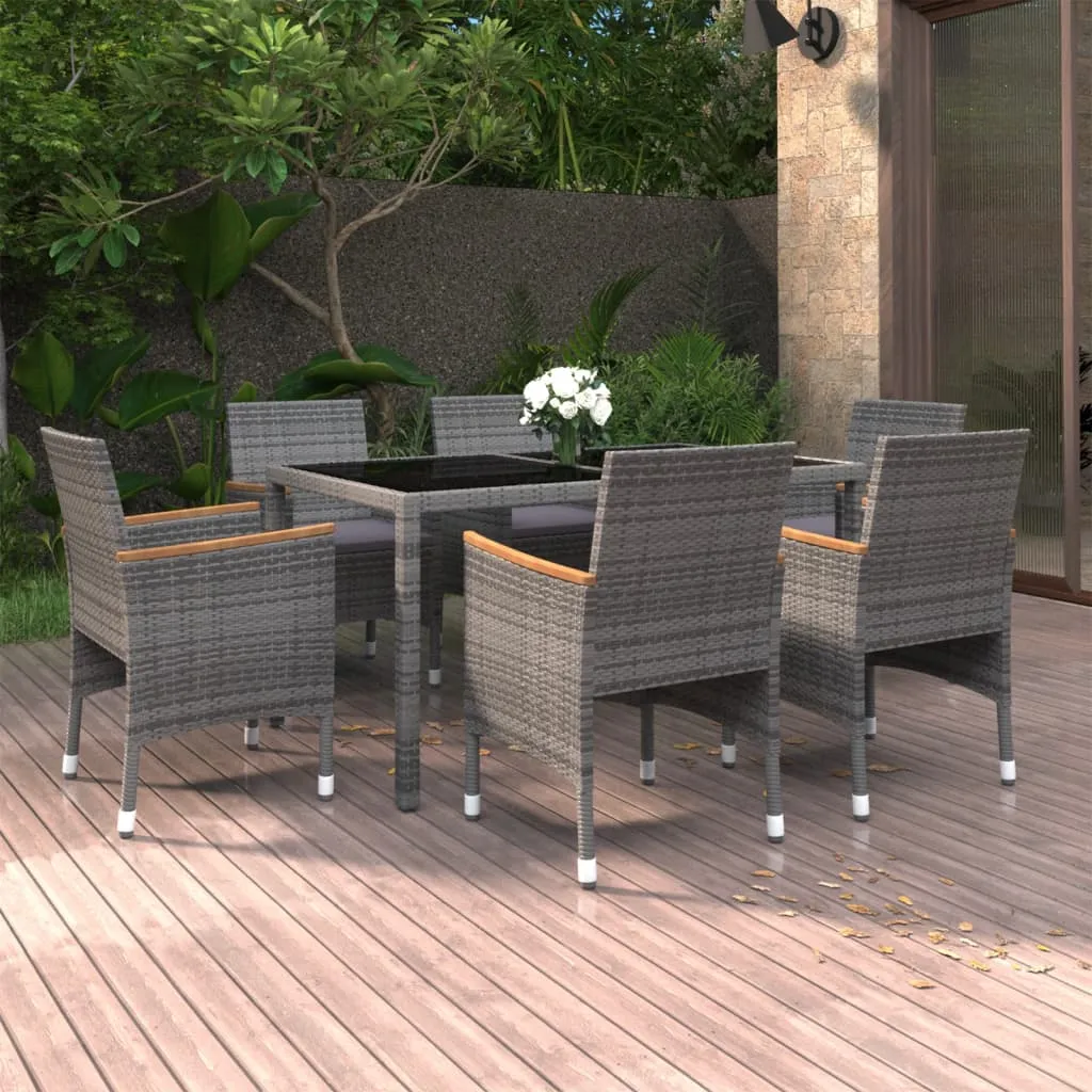 vidaXL Set da Pranzo Giardino 7 pz Polyrattan e Vetro Temperato Grigio