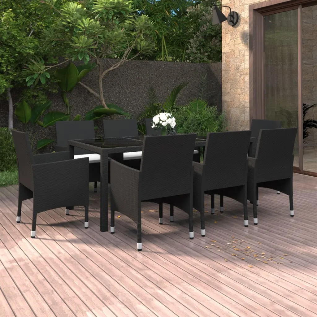 vidaXL Set Mobili da Pranzo per Giardino 9 pz Polyrattan Nero