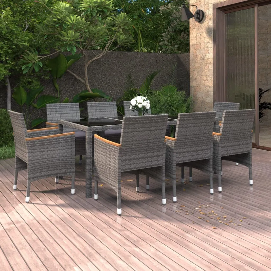 vidaXL Set da Pranzo da Giardino 9 pz in Polyrattan Grigio