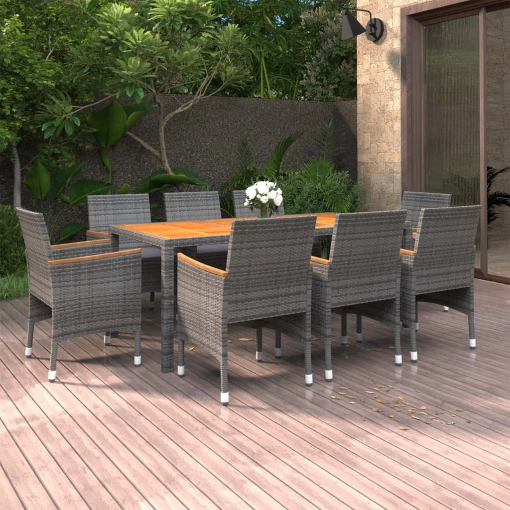 vidaXL Set da Pranzo da Giardino 9 pz in Polyrattan Grigio