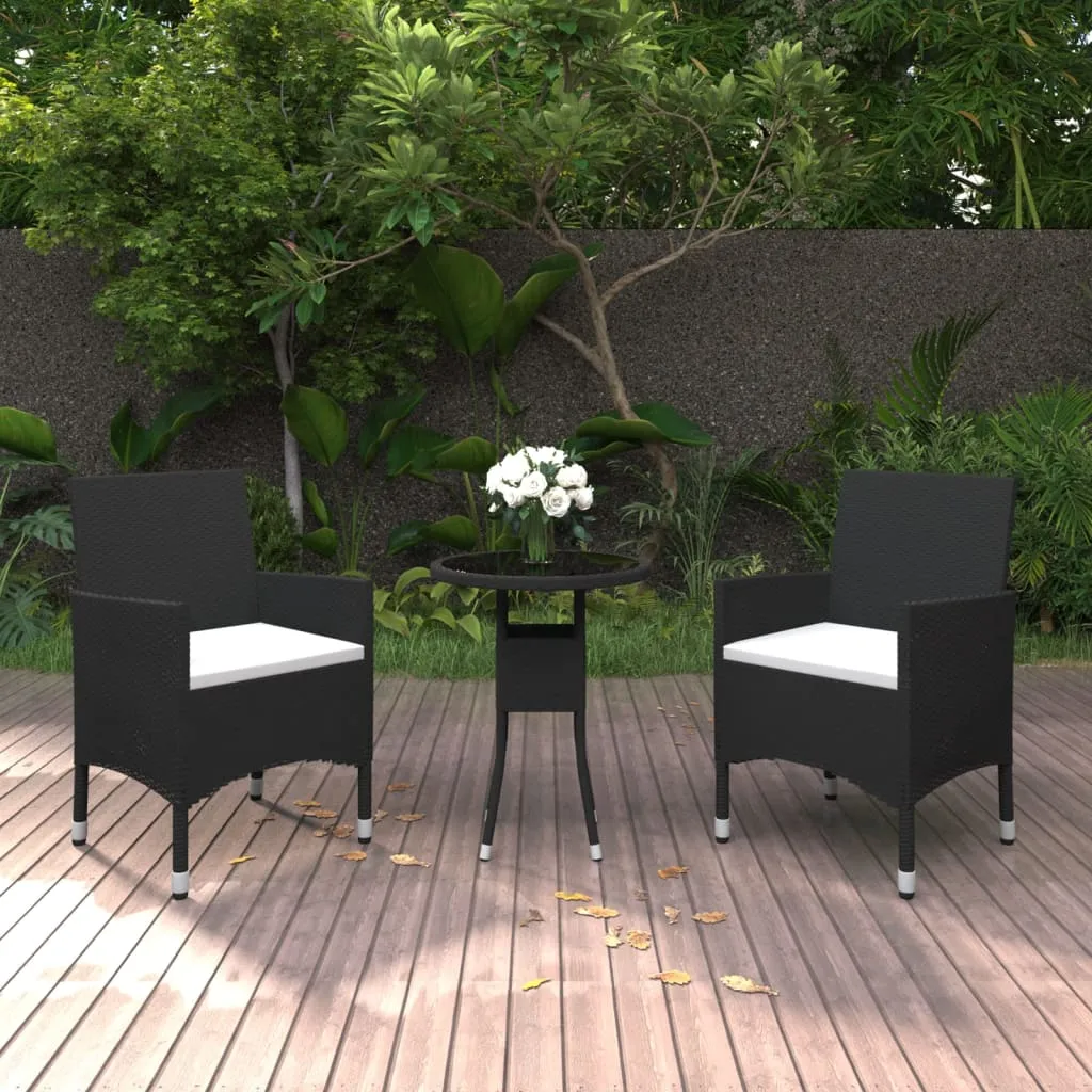 vidaXL Set da Pranzo per Giardino 3 pz in Polyrattan Nero