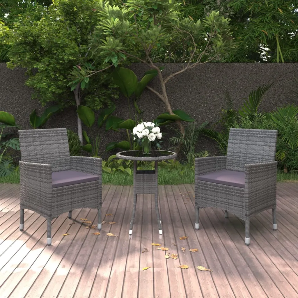 vidaXL Set da Pranzo per Giardino 3 pz in Polyrattan Grigio