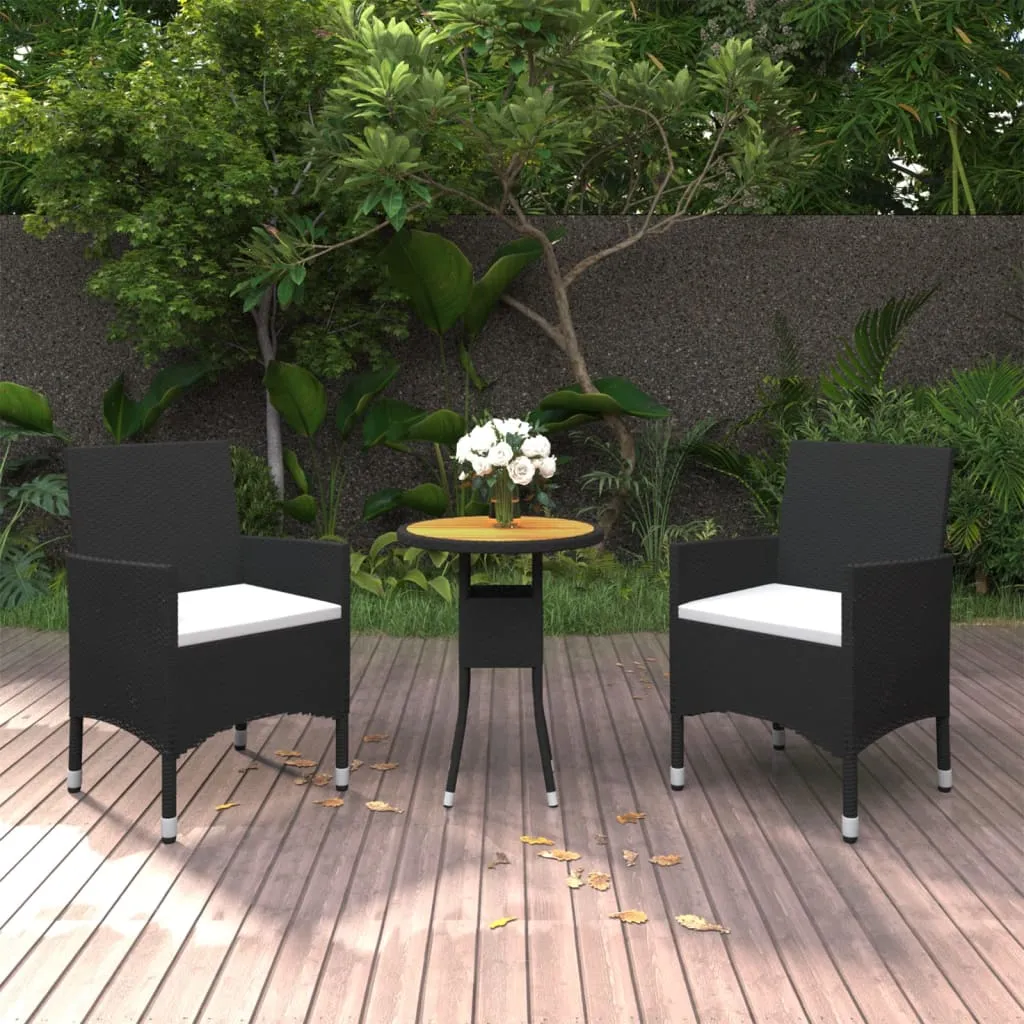 vidaXL Set da Pranzo per Giardino 3 pz in Polyrattan Nero