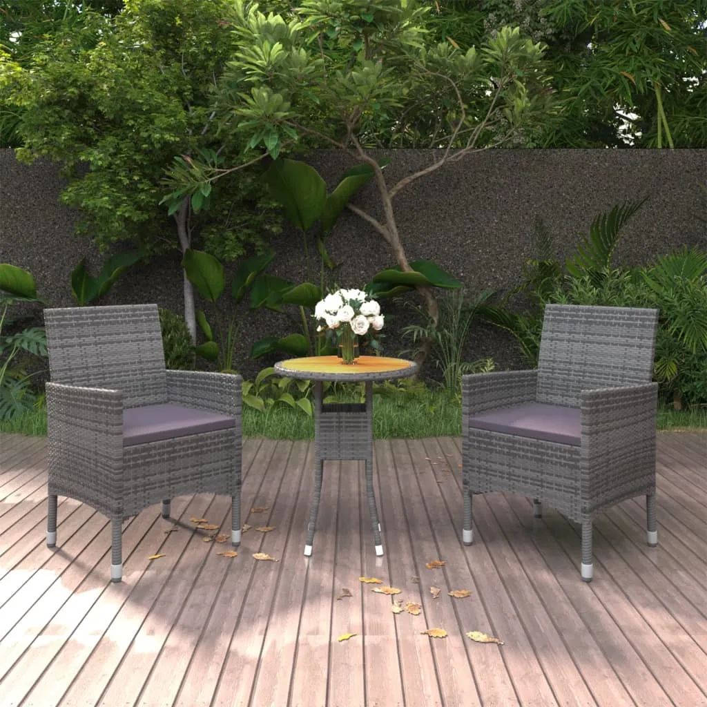 vidaXL Set da Pranzo per Giardino 3 pz in Polyrattan Grigio