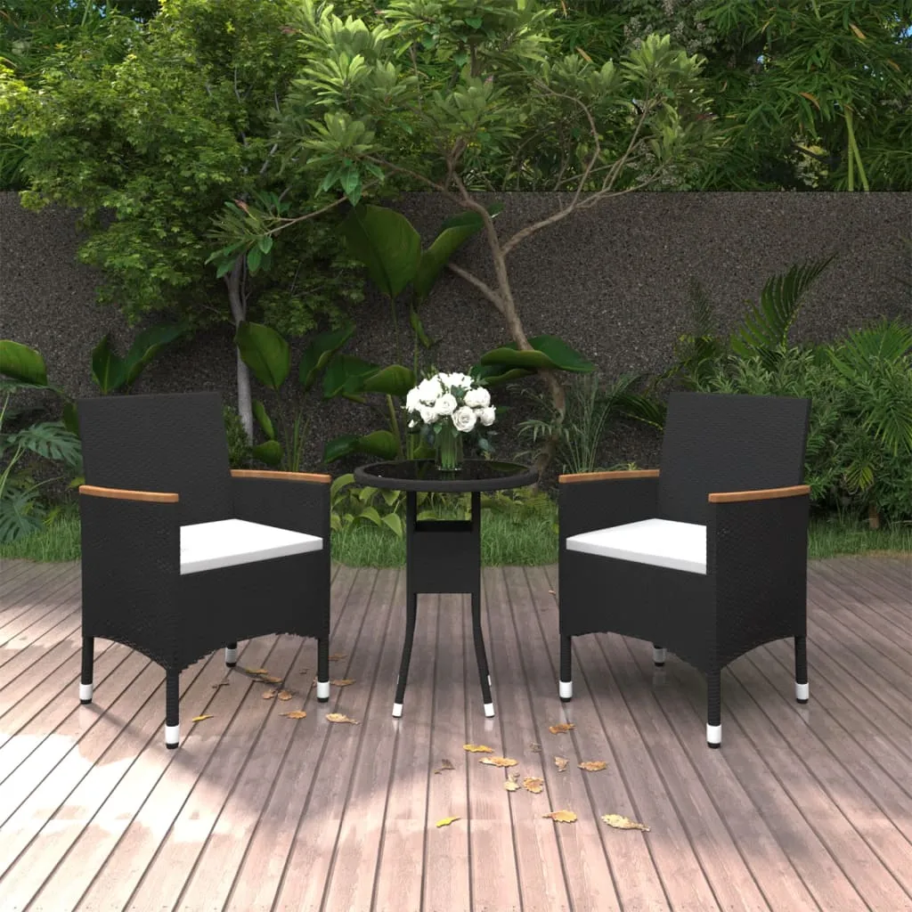 vidaXL Set da Pranzo per Giardino 3 pz in Polyrattan Nero