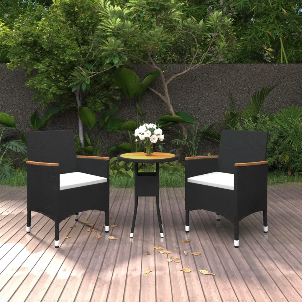 vidaXL Set da Pranzo per Giardino 3 pz in Polyrattan Nero