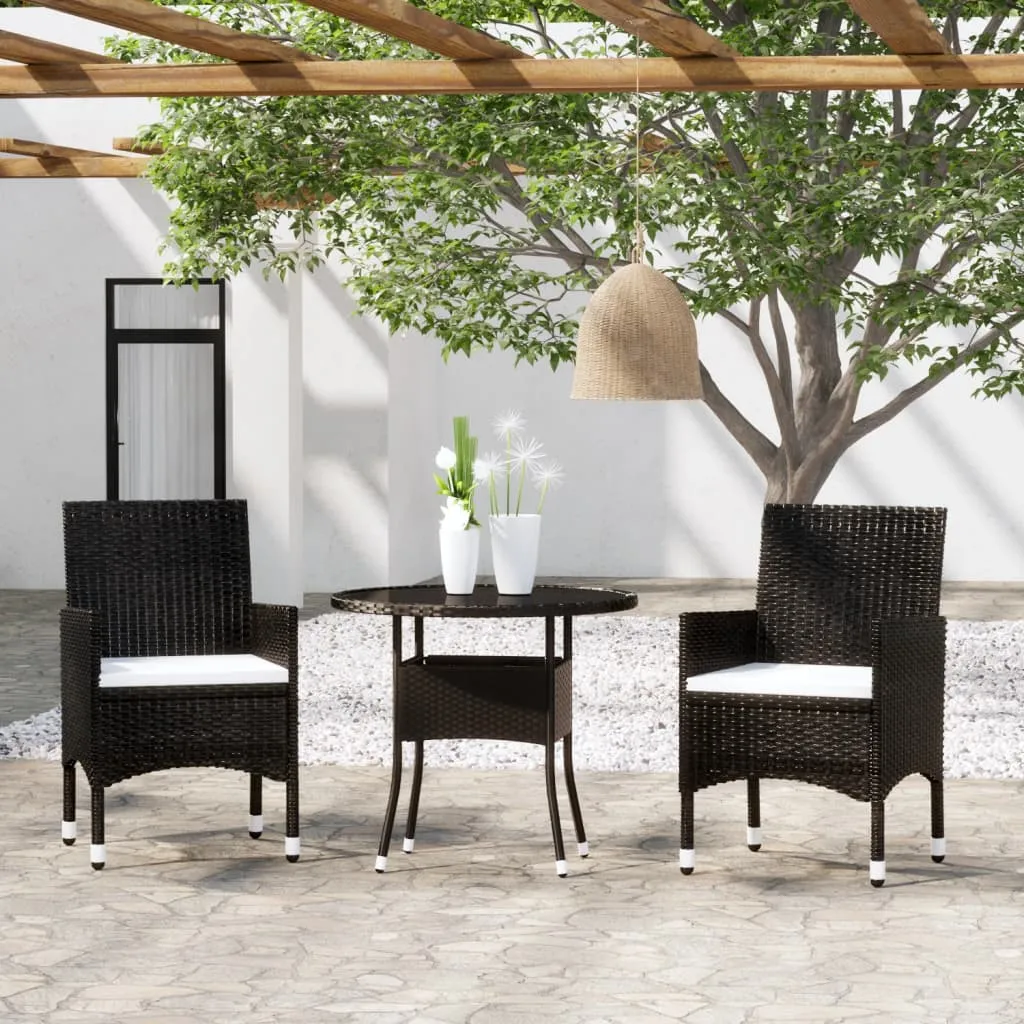 vidaXL Set da Pranzo per Giardino 3 pz in Polyrattan Nero