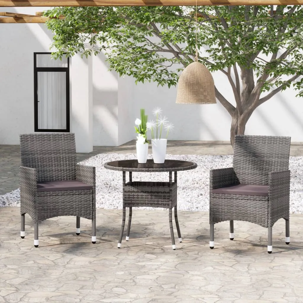 vidaXL Set da Pranzo per Giardino 3 pz in Polyrattan Grigio