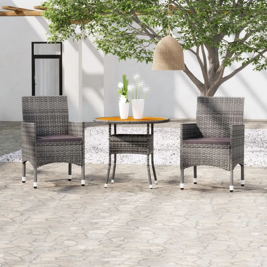 vidaXL Set da Pranzo per Giardino 3 pz in Polyrattan Grigio