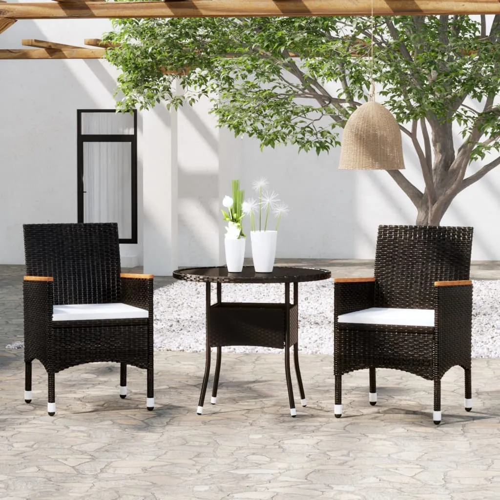 vidaXL Set da Pranzo per Giardino 3 pz in Polyrattan Nero