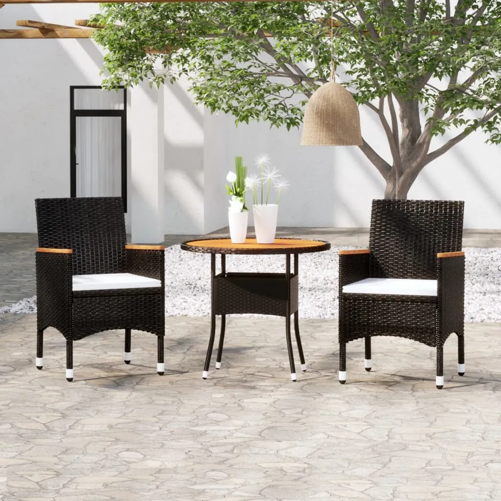 vidaXL Set da Pranzo per Giardino 3 pz in Polyrattan Nero