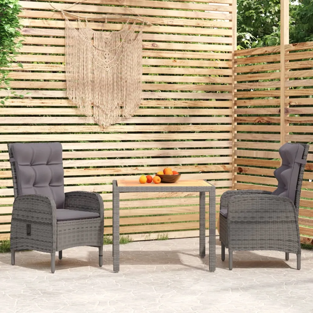 vidaXL Set da Pranzo per Giardino 3 pz in Polyrattan Grigio