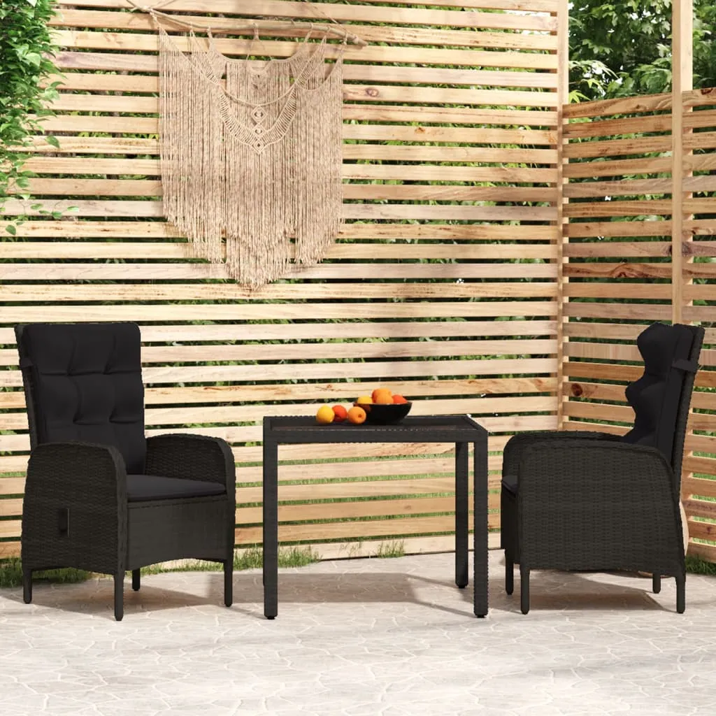 vidaXL Set da Pranzo per Giardino 3 pz in Polyrattan Nero