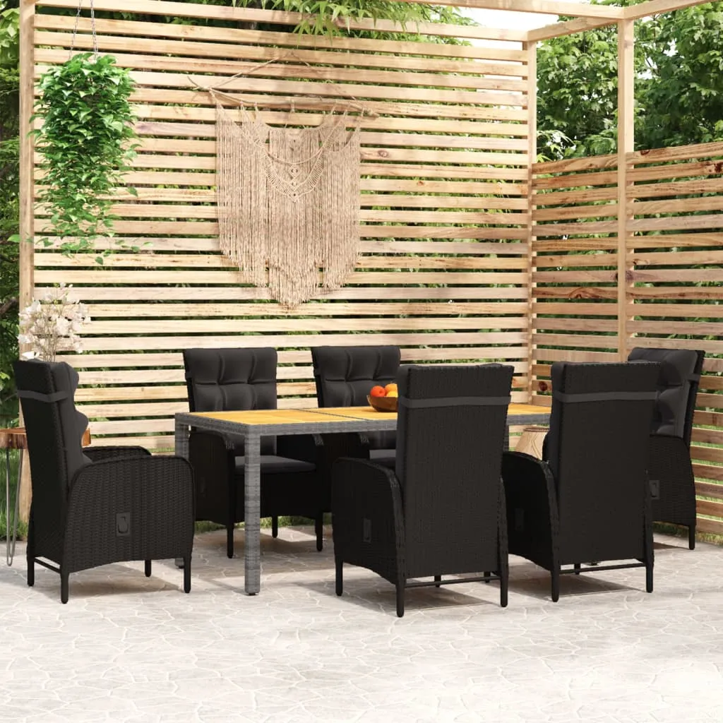 vidaXL Set Mobili da Pranzo per Giardino 7 pz in Polyrattan Nero