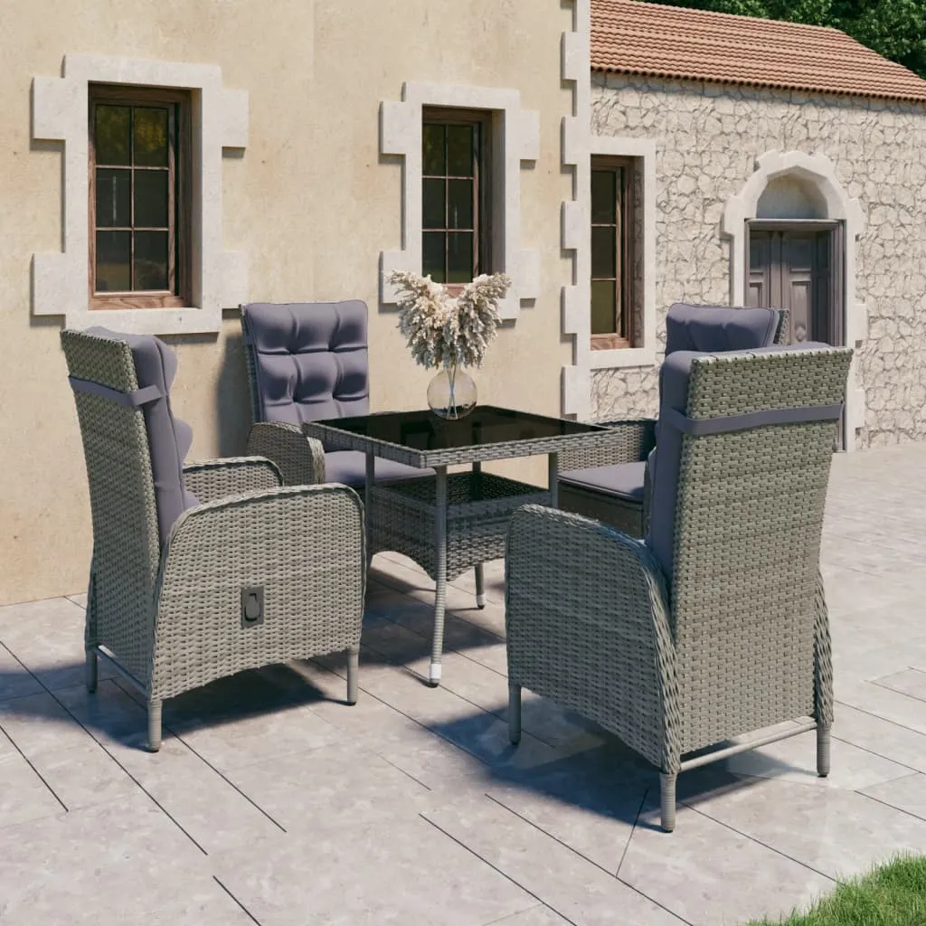 vidaXL Set da Pranzo da Giardino 5 pz in Polyrattan e Vetro Grigio