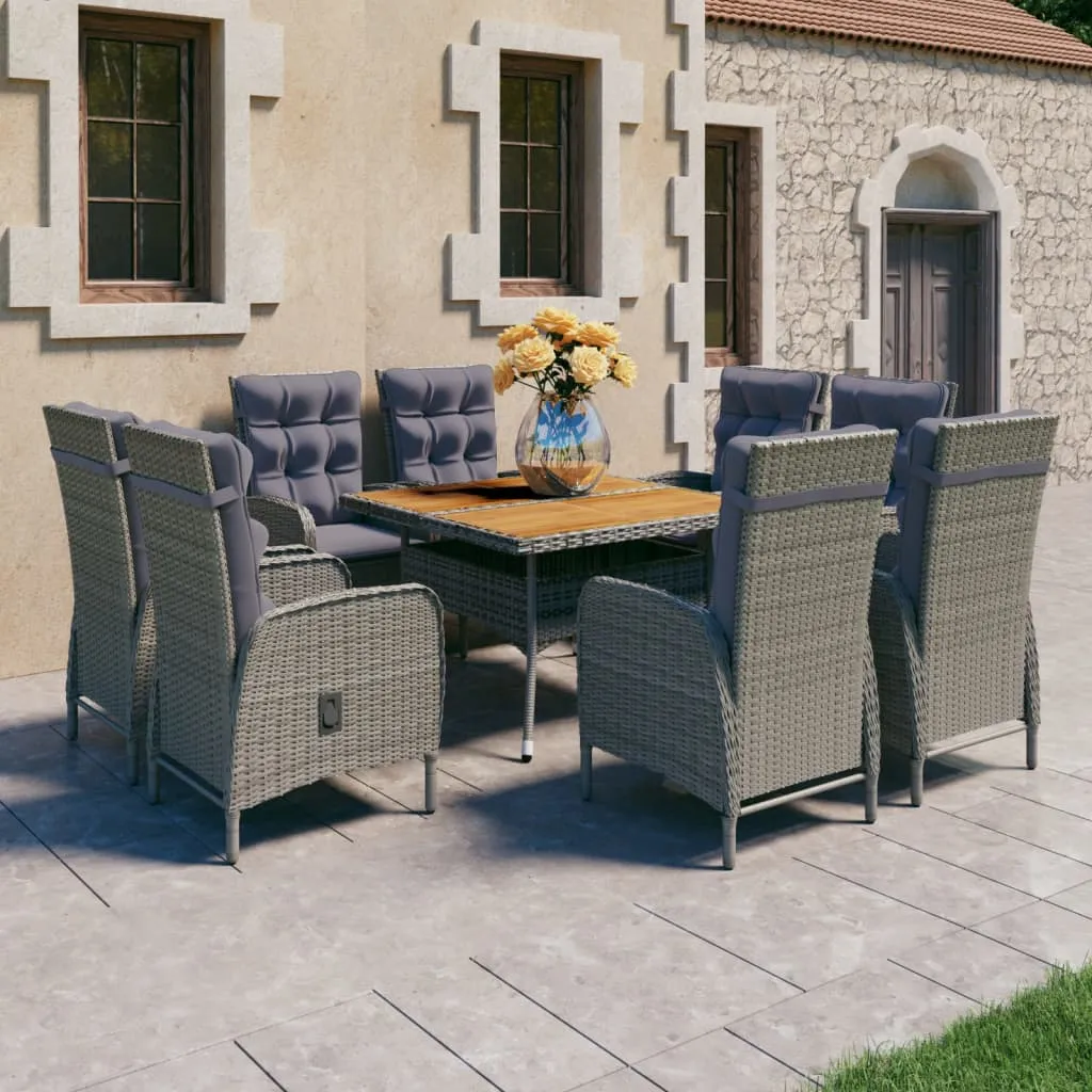 vidaXL Set da Pranzo da Giardino 9 pz in Polyrattan e Acacia Grigio