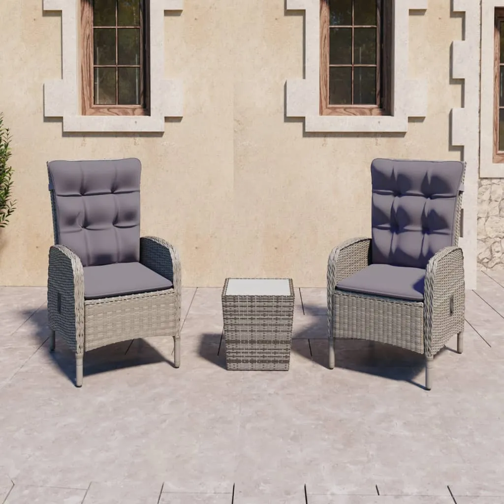 vidaXL Set da Bistrot da Giardino 3 pz in Polyrattan e Vetro Grigio