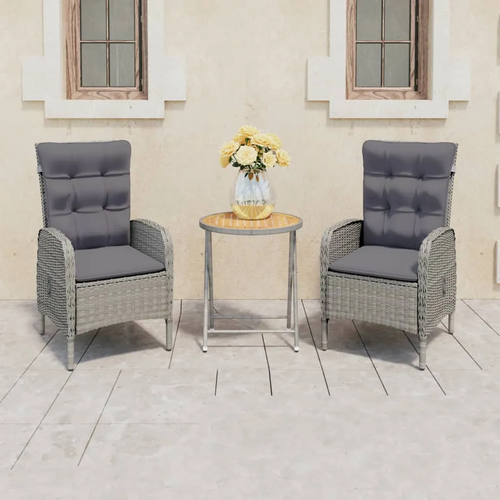 vidaXL Set da Bistrot 3 pz in Polyrattan e Legno Acacia Grigio