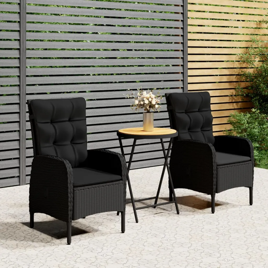 vidaXL Set da Bistrot per Giardino 3 pz Polyrattan e Legno Acacia Nero