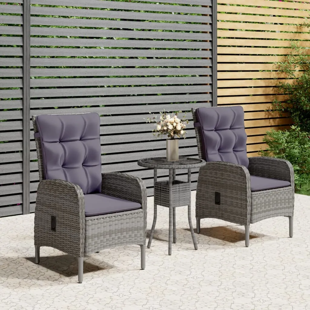 vidaXL Set da Bistrot per Giardino 3 pz in Polyrattan Grigio