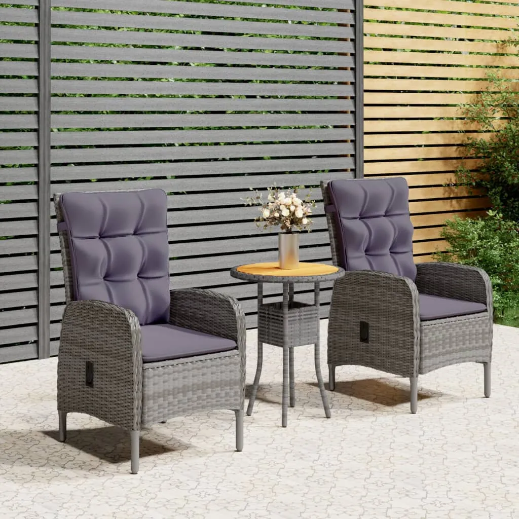 vidaXL Set da Bistrot per Giardino 3 pz in Polyrattan Grigio