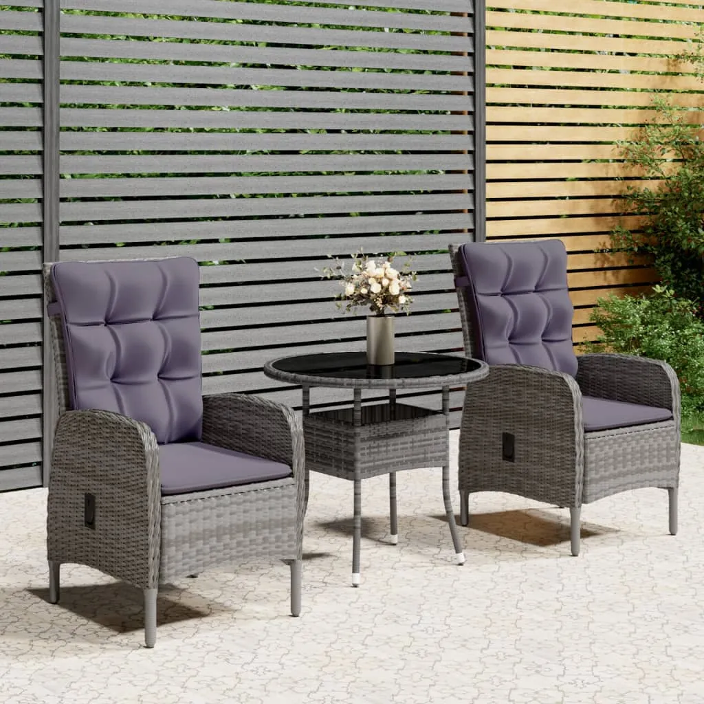 vidaXL Set da Bistrot per Giardino 3 pz in Polyrattan Grigio