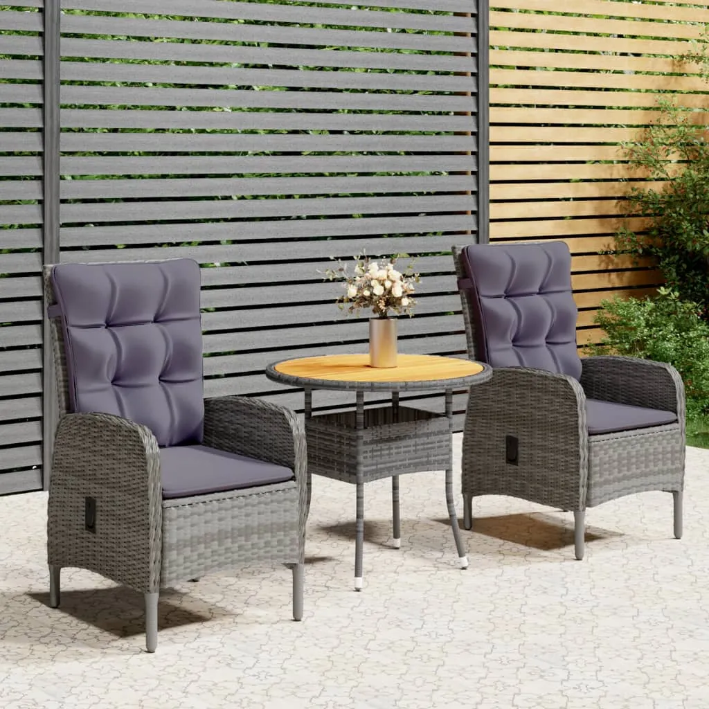 vidaXL Set da Bistrot per Giardino 3 pz in Polyrattan Grigio