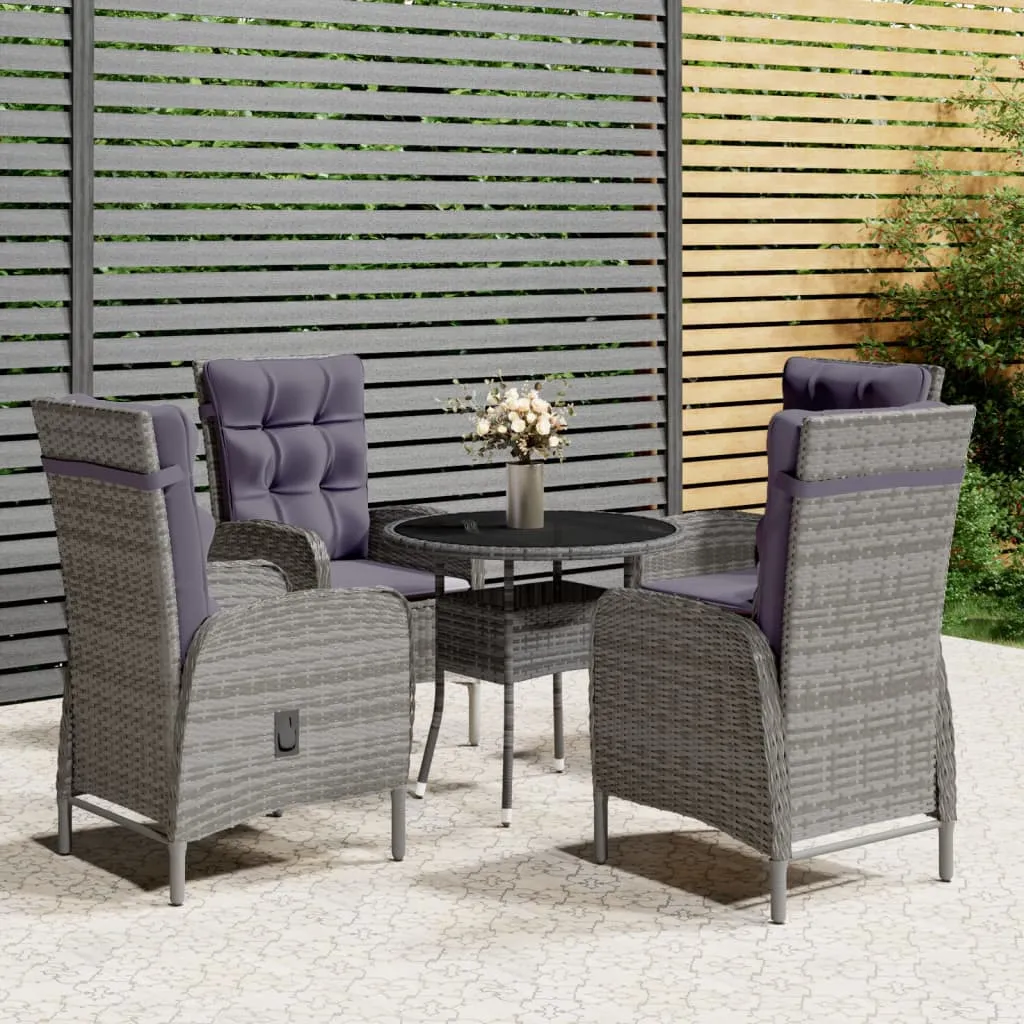 vidaXL Set da Bistrot per Giardino 5 pz in Polyrattan Grigio