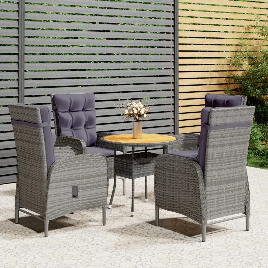 vidaXL Set da Bistrot per Giardino 5 pz in Polyrattan Grigio