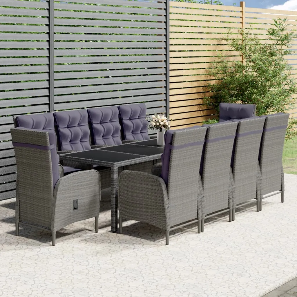 vidaXL Set da Pranzo per Giardino 11 pz in Polyrattan Grigio