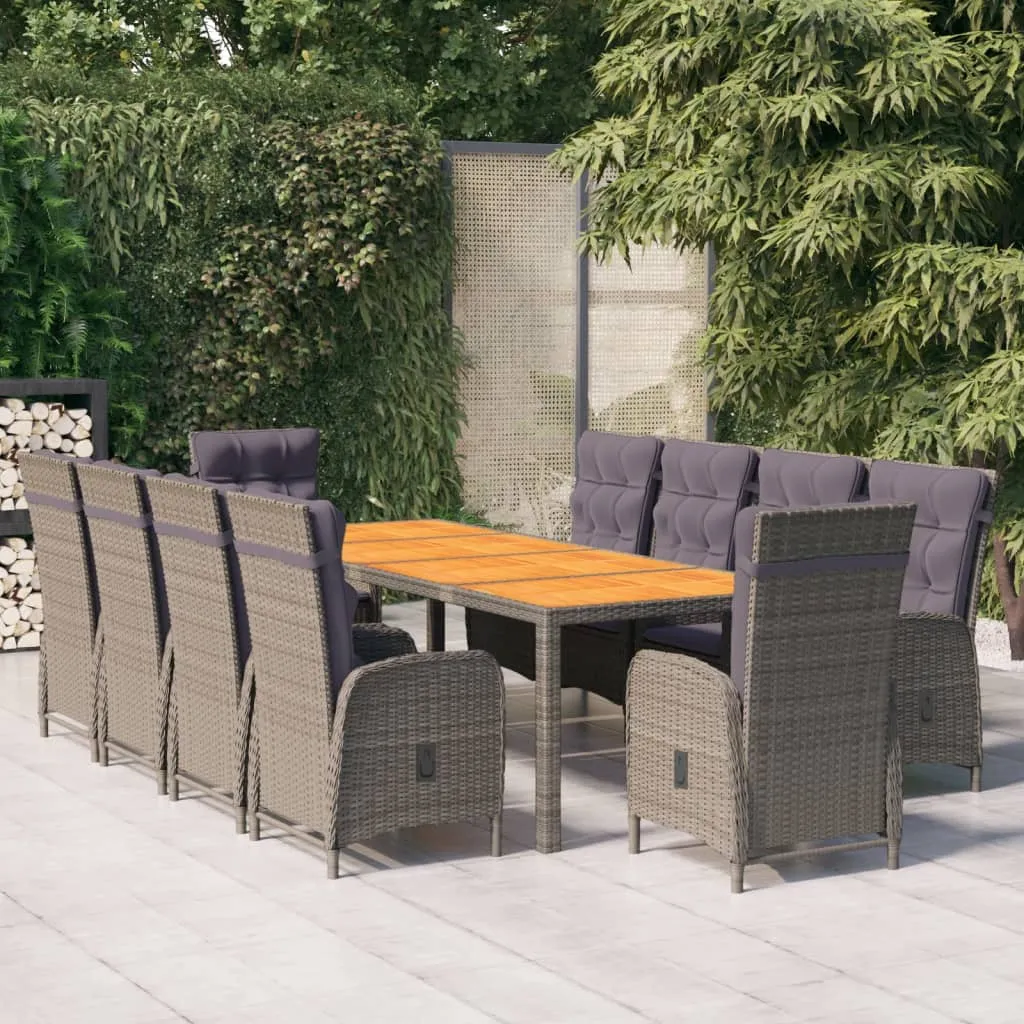 vidaXL Set da Pranzo per Giardino 11 pz in Polyrattan Grigio