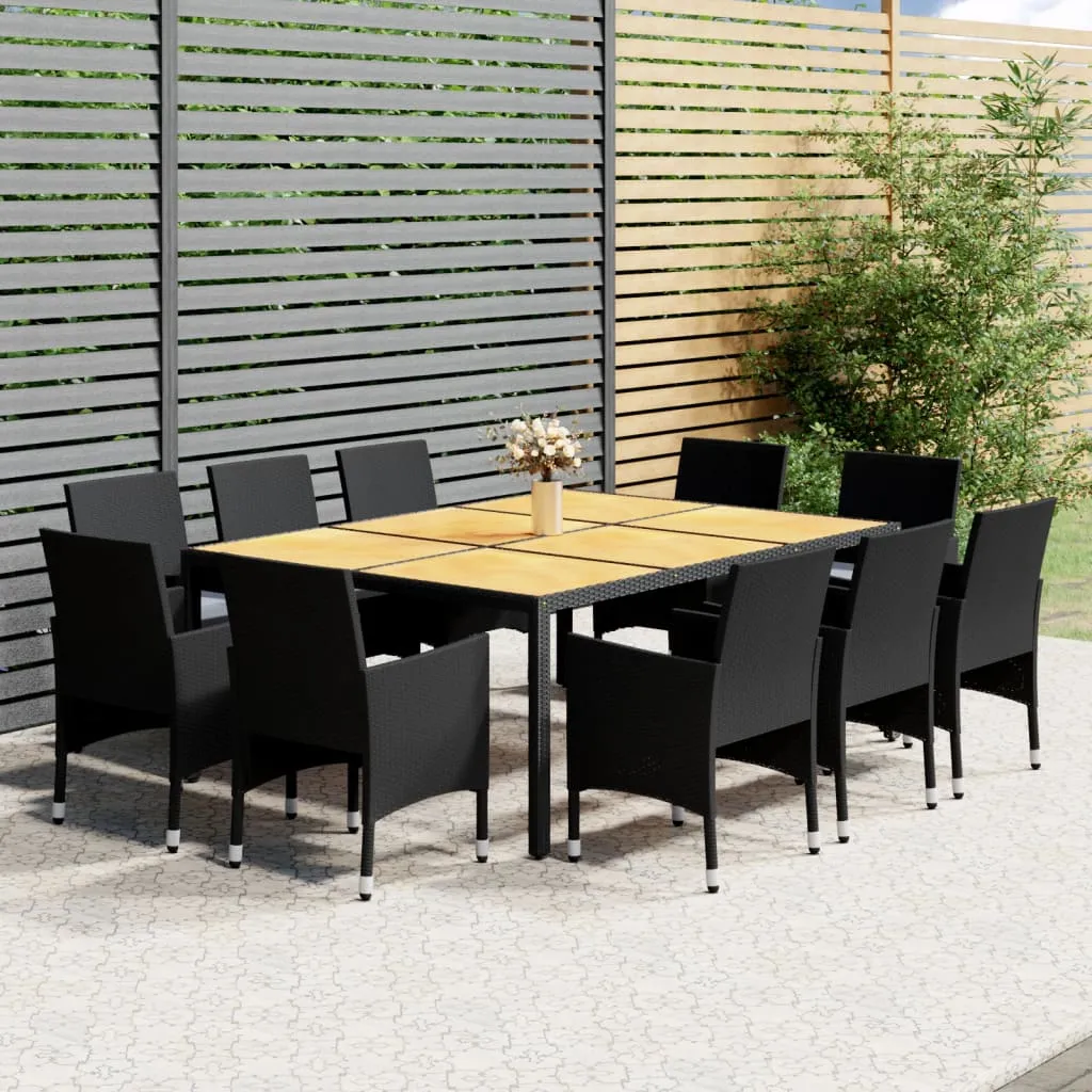 vidaXL Set da Pranzo per Giardino 11 pz in Polyrattan Nero