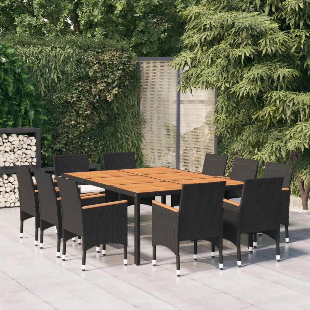 vidaXL Set da Pranzo per Giardino 11 pz in Polyrattan Nero