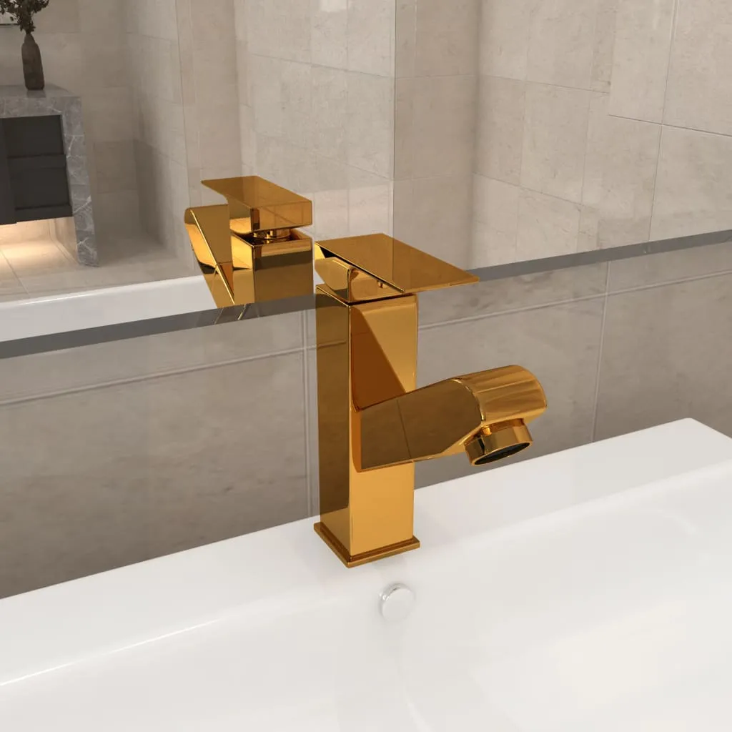 vidaXL Rubinetto Lavabo da Bagno Funzione Estraibile Oro 157x172 mm