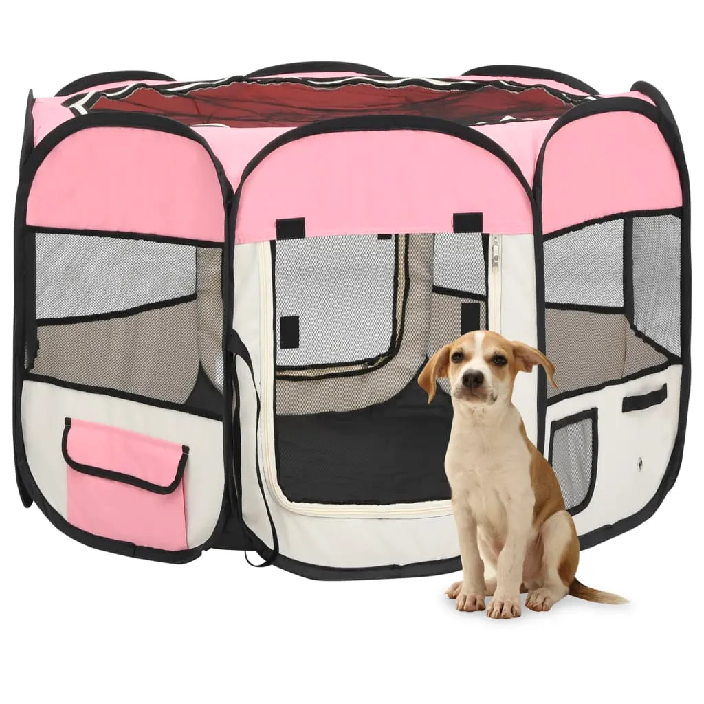 vidaXL Box per Cani Pieghevole con Borsa Trasporto Rosa 90x90x58 cm