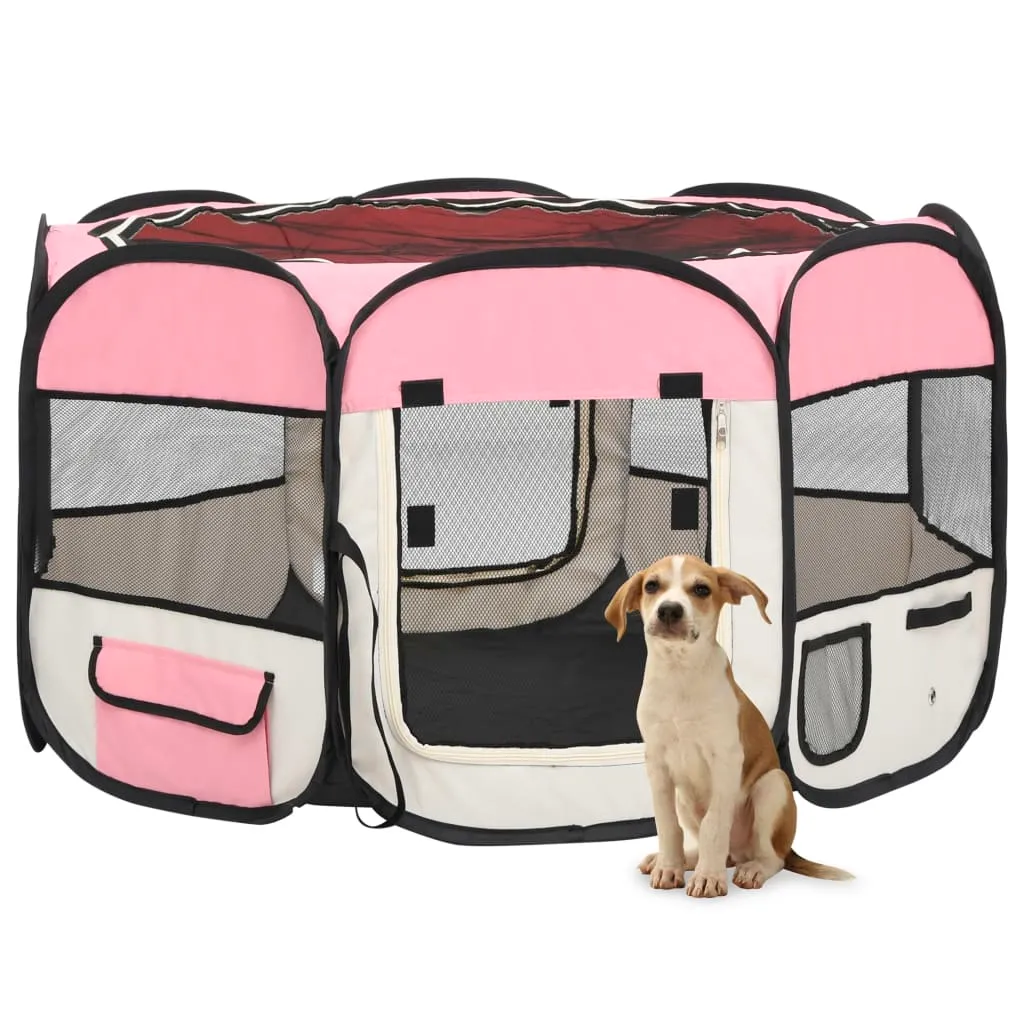 vidaXL Box per Cani Pieghevole con Borsa Trasporto Rosa 110x110x58 cm