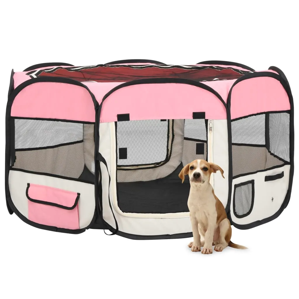 vidaXL Box per Cani Pieghevole con Borsa Trasporto Rosa 125x125x61 cm