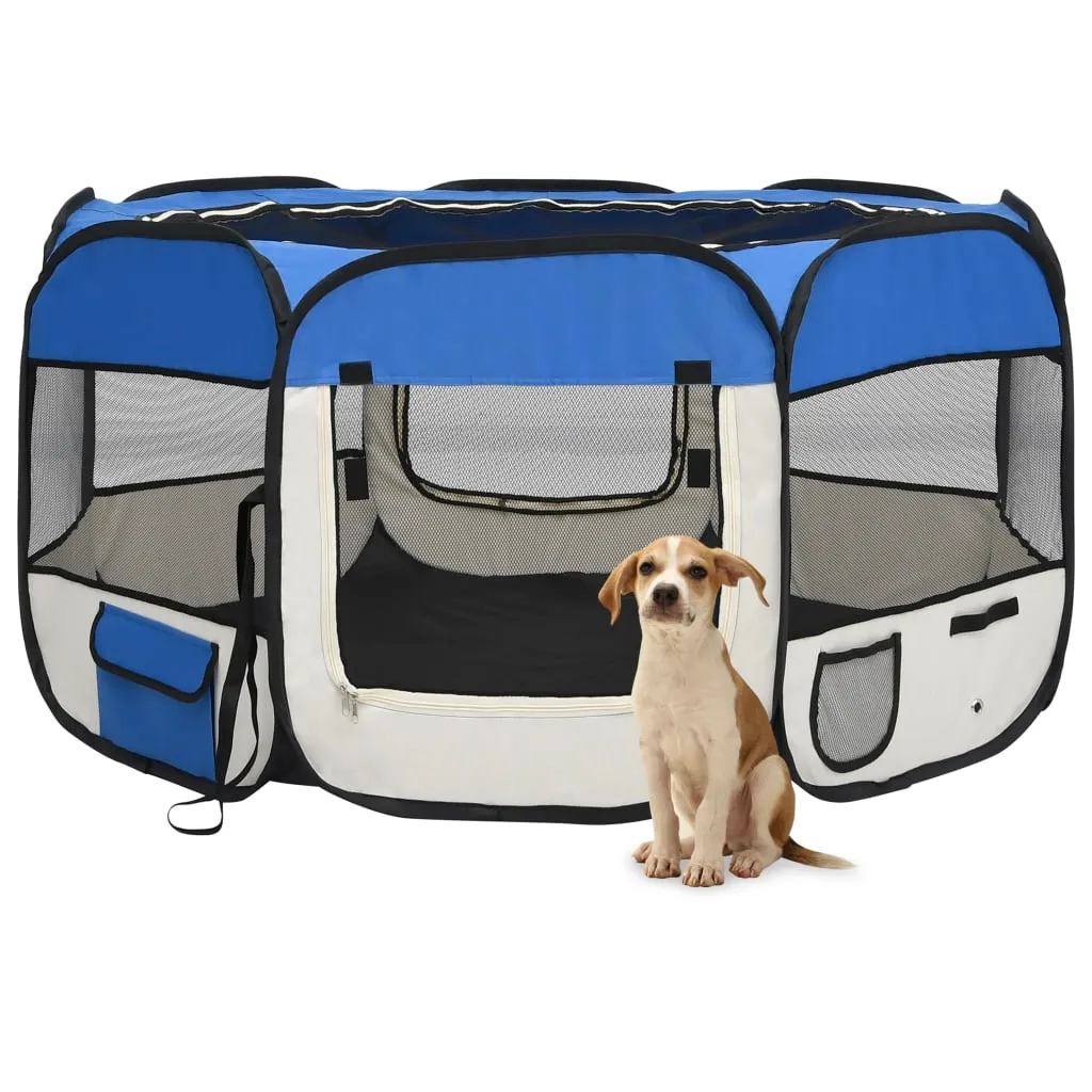 vidaXL Box per Cani Pieghevole con Borsa Trasporto Blu 125x125x61 cm