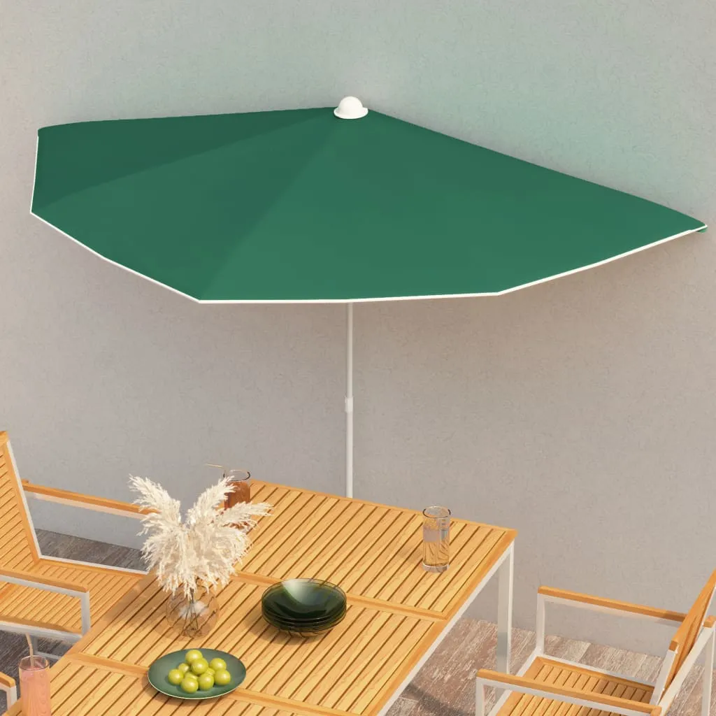 vidaXL Ombrellone Semicircolare da Giardino con Palo 180x90 cm Verde