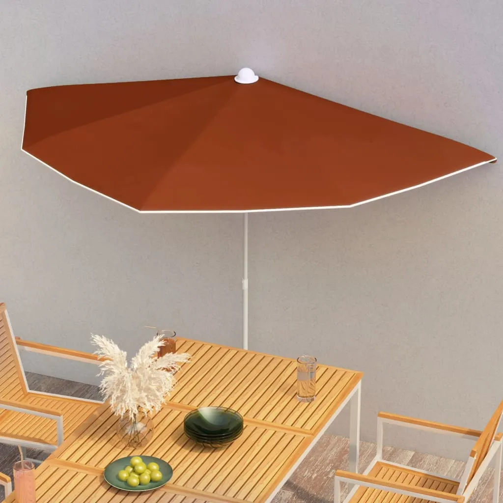 vidaXL Ombrellone Semicircolare da Giardino e Palo 180x90cm Terracotta