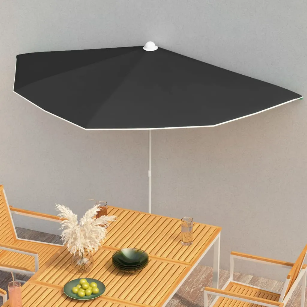 vidaXL Ombrellone Semicircolare da Giardino con Palo 180x90 cm Nero