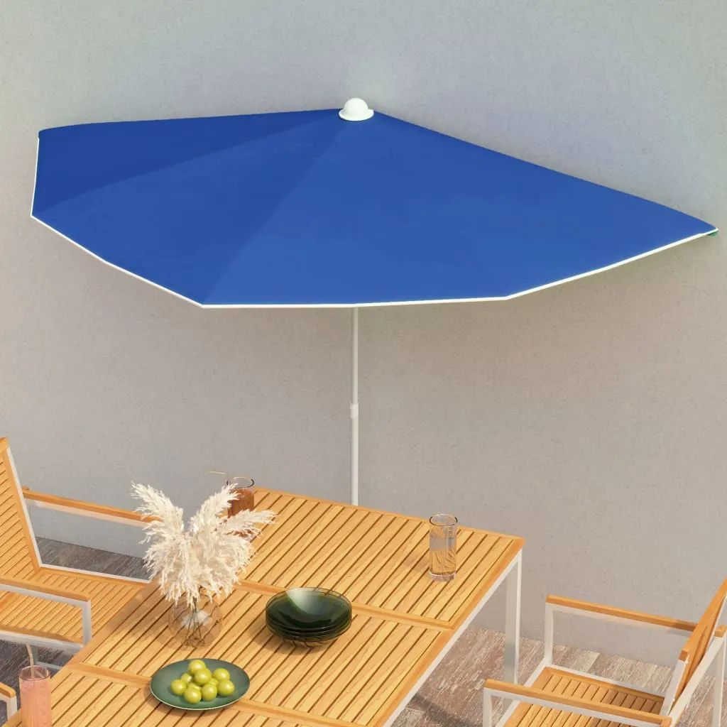 vidaXL Ombrellone Semicircolare da Giardino con Palo 180x90 cm Azzurro