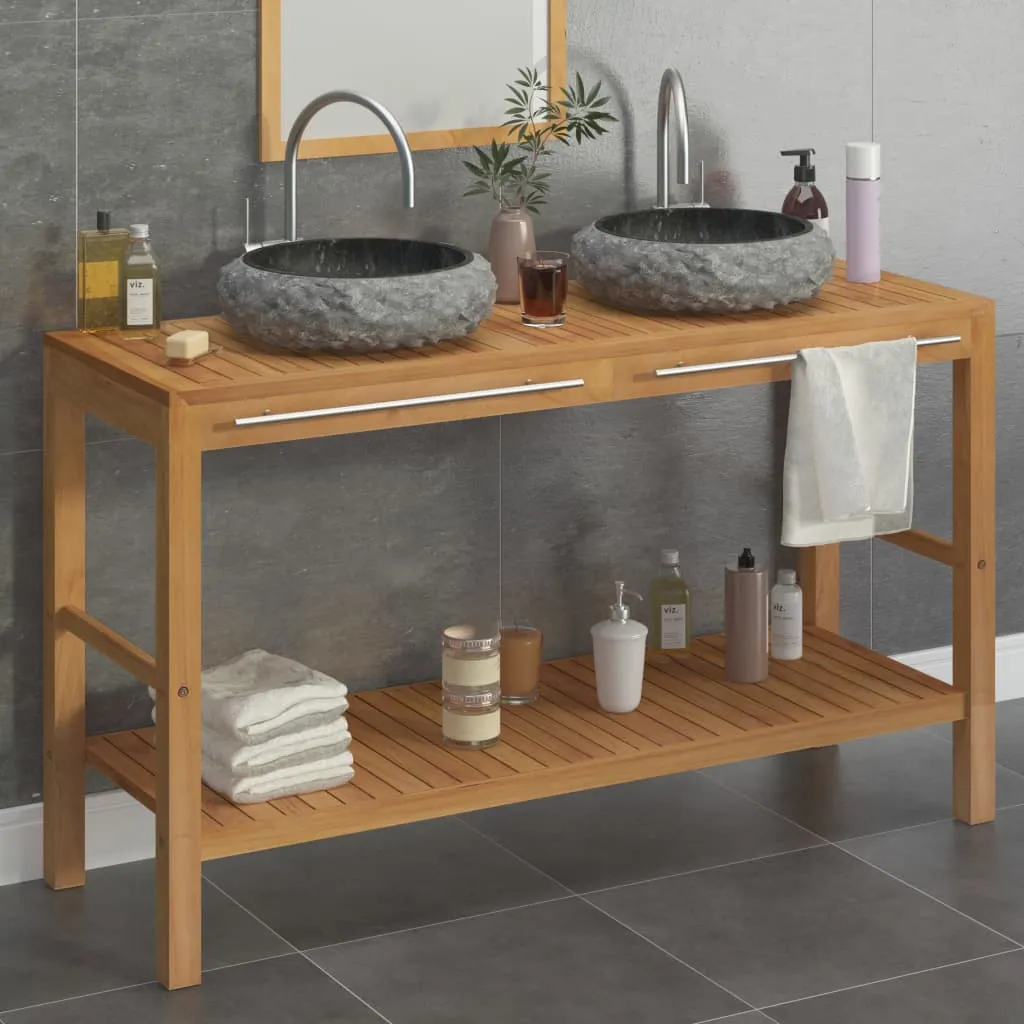 vidaXL Armadietto da Bagno in Legno di Teak con Lavabi in Marmo Nero