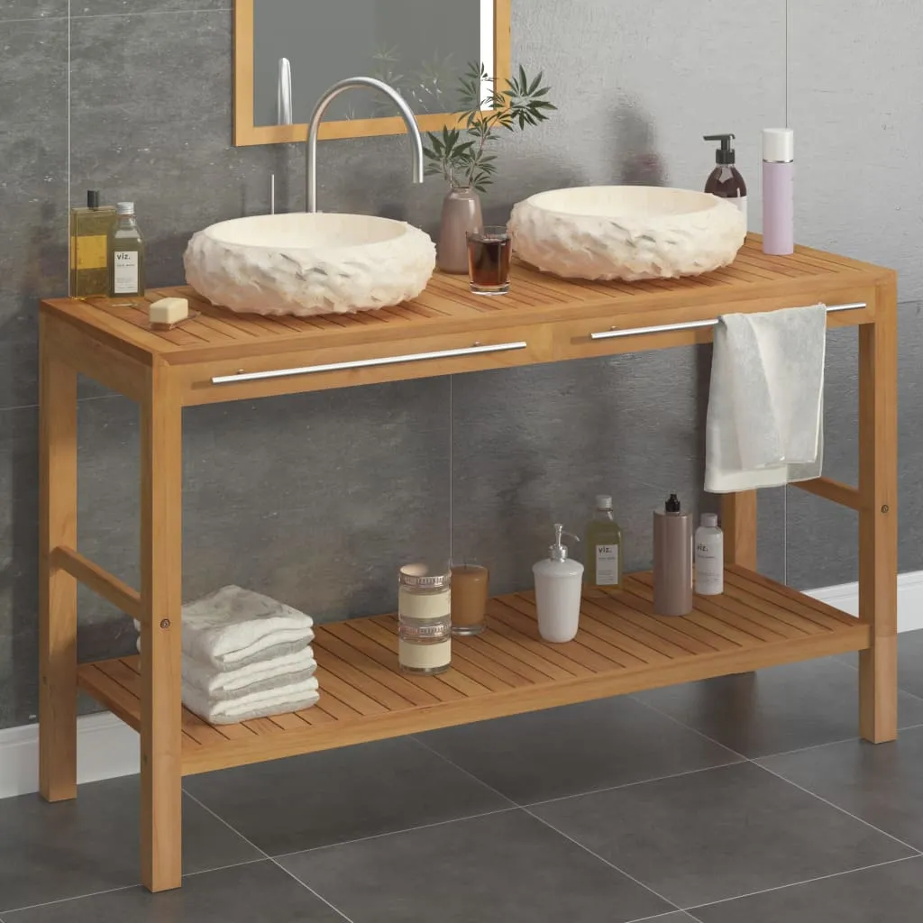 vidaXL Armadietto da Bagno in Legno di Teak con Lavabi in Marmo Crema