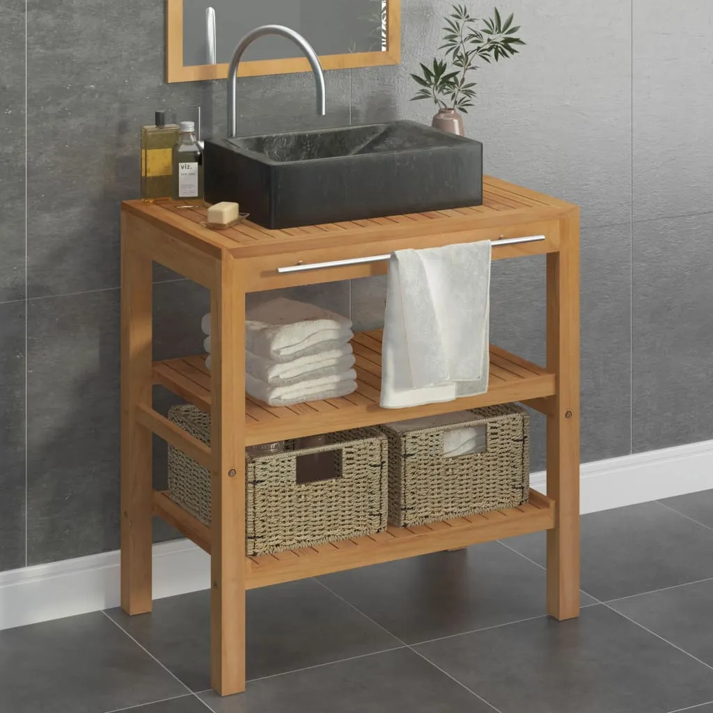 vidaXL Armadietto da Bagno in Legno di Teak con Lavabo in Marmo Nero