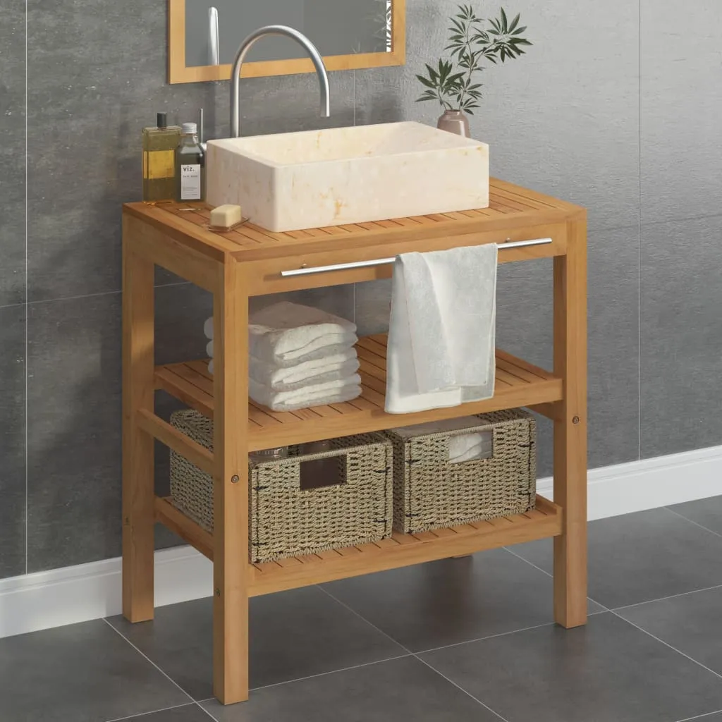 vidaXL Armadietto da Bagno in Legno di Teak con Lavabo in Marmo Crema