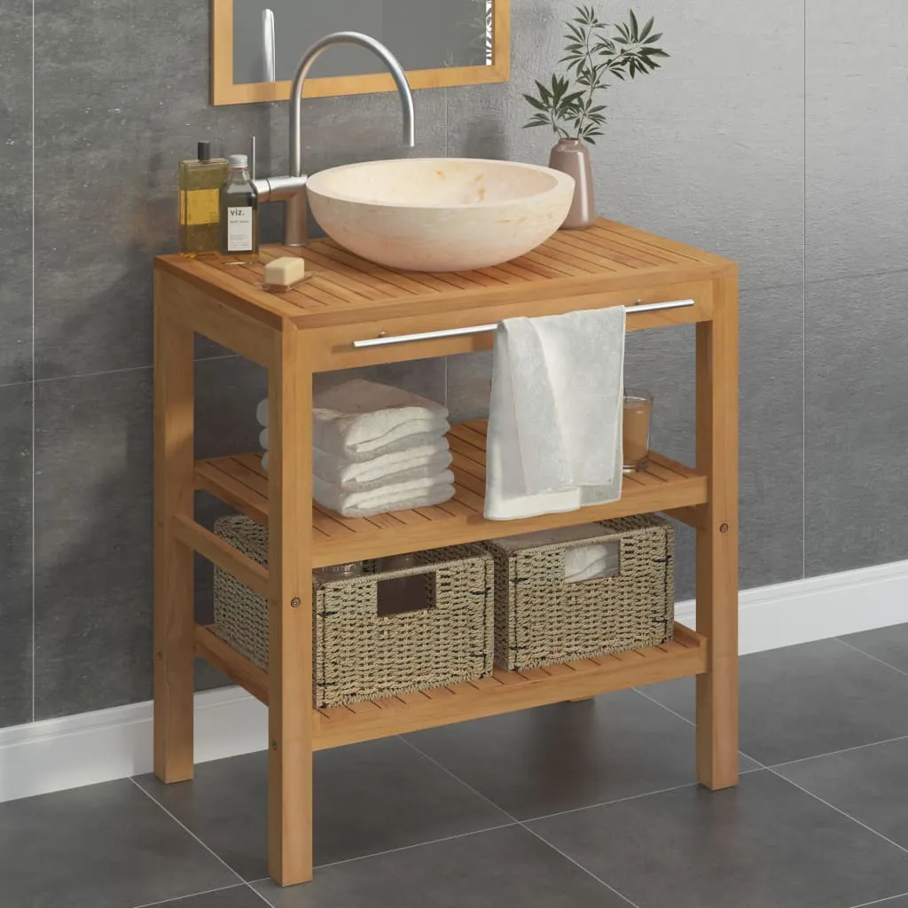 vidaXL Armadietto da Bagno in Legno di Teak con Lavabo in Marmo Crema