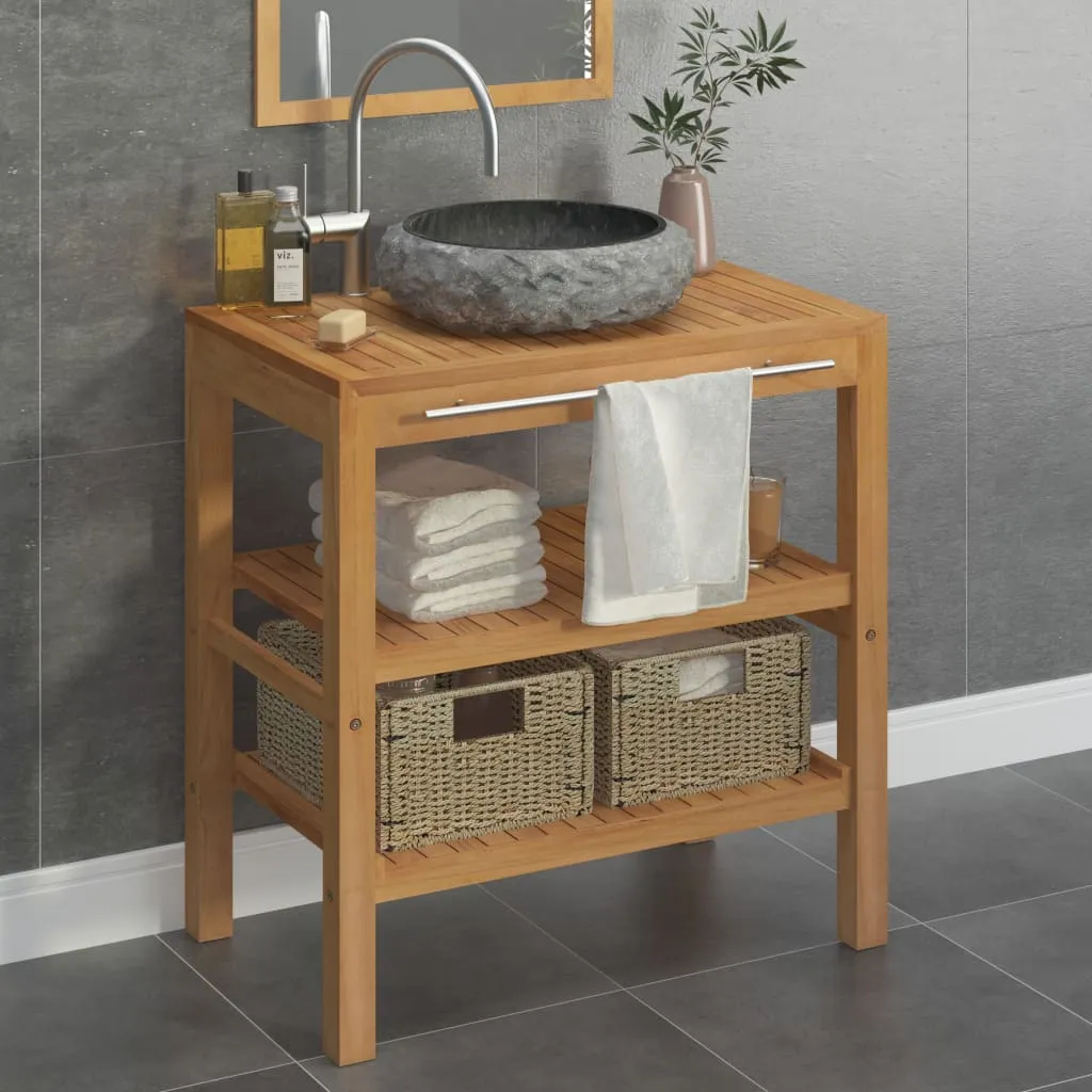 vidaXL Armadietto da Bagno in Legno di Teak con Lavabo in Marmo Nero