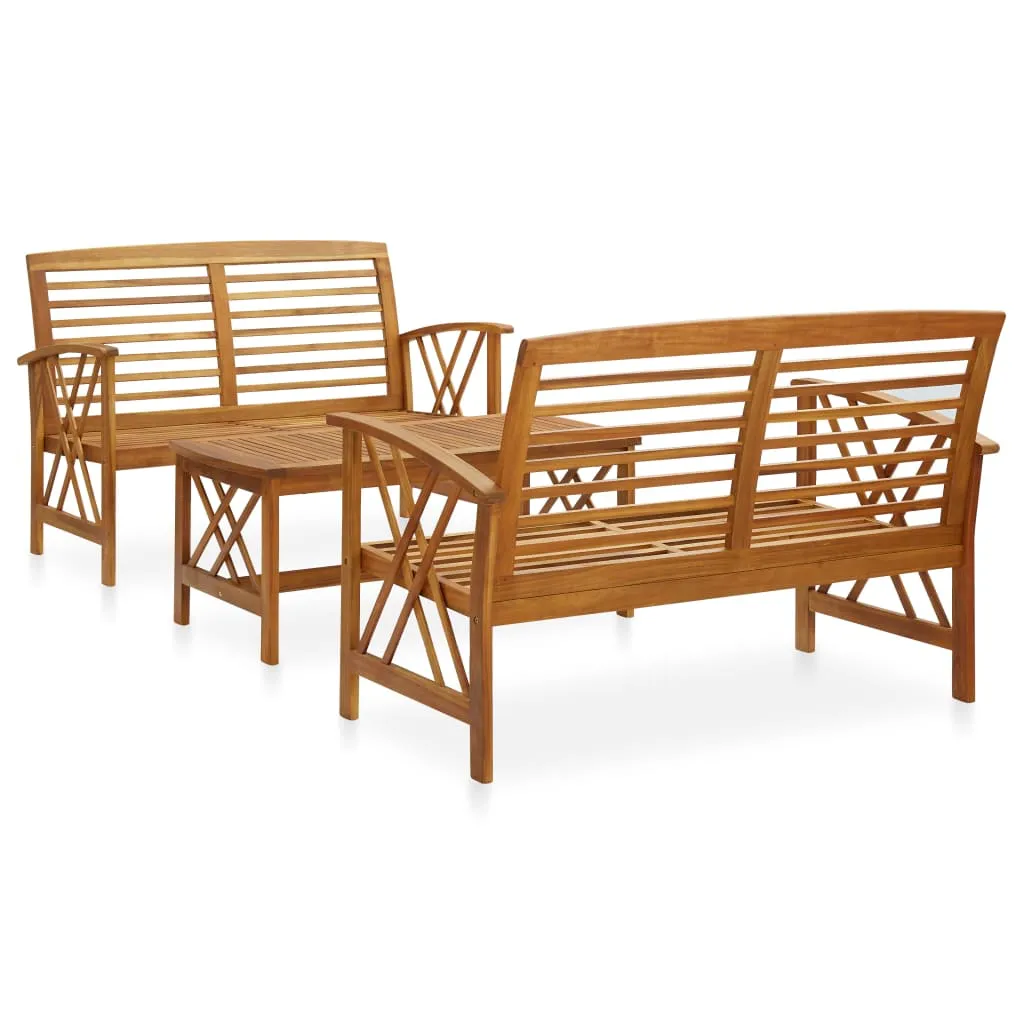 vidaXL Set Divani da Giardino 3 pz in Legno Massello di Acacia